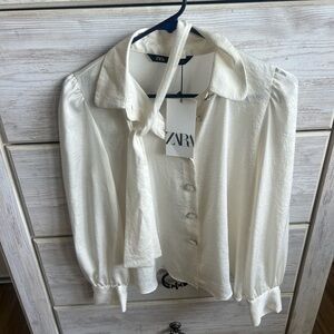 Zara Off-White Blouse with Pearl Buttons